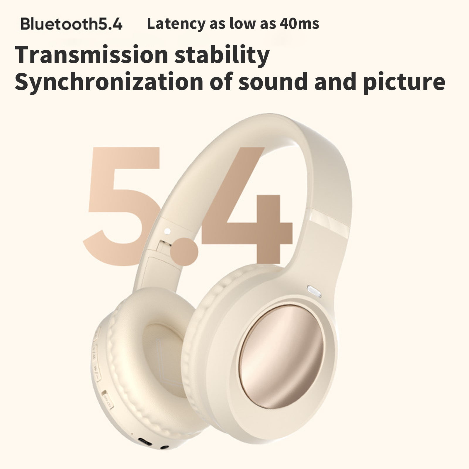 Wireless Headphones Bluetooth On-Ear Headset with Microphone,Beige