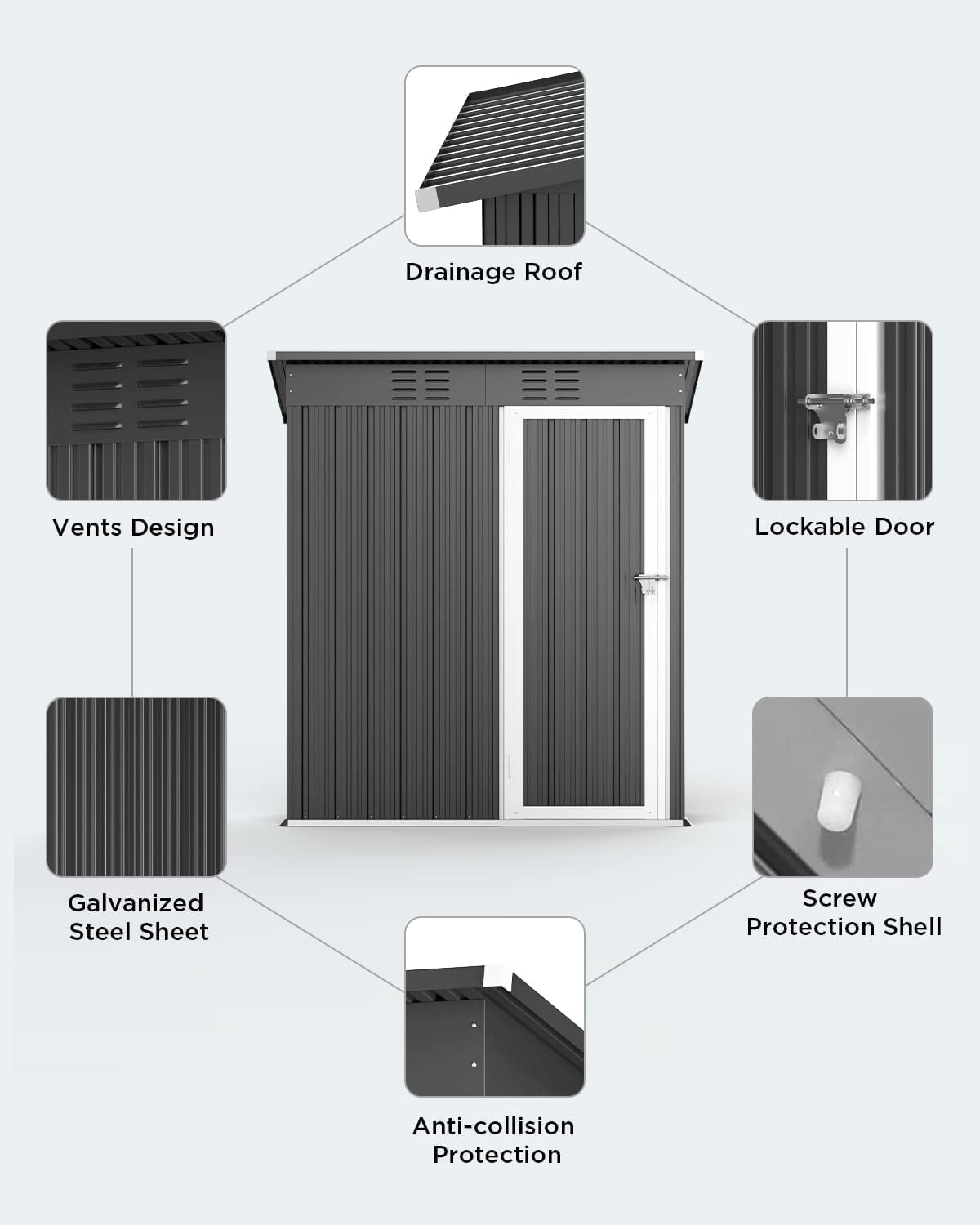 5×3 FT Outdoor Storage Shed,Lofka Steel Garden Shed with Lockable Door and Sloping Roof for Backyard,Patio,Lawn,Poolside, Gray