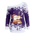 thumbnail image 4 of VBARHMQRT Chandails à Capuchon Blancs à Fermeture Éclair pour Femmes Dames Père Noël Décontracté Mode Automne et Hiver Épaule Inclinée Tête de Cerf Brillante Thème Mode Thème Flocon de Neige Imprimé Haut Mi-Long Chandail à Capuchon, 4 of 4