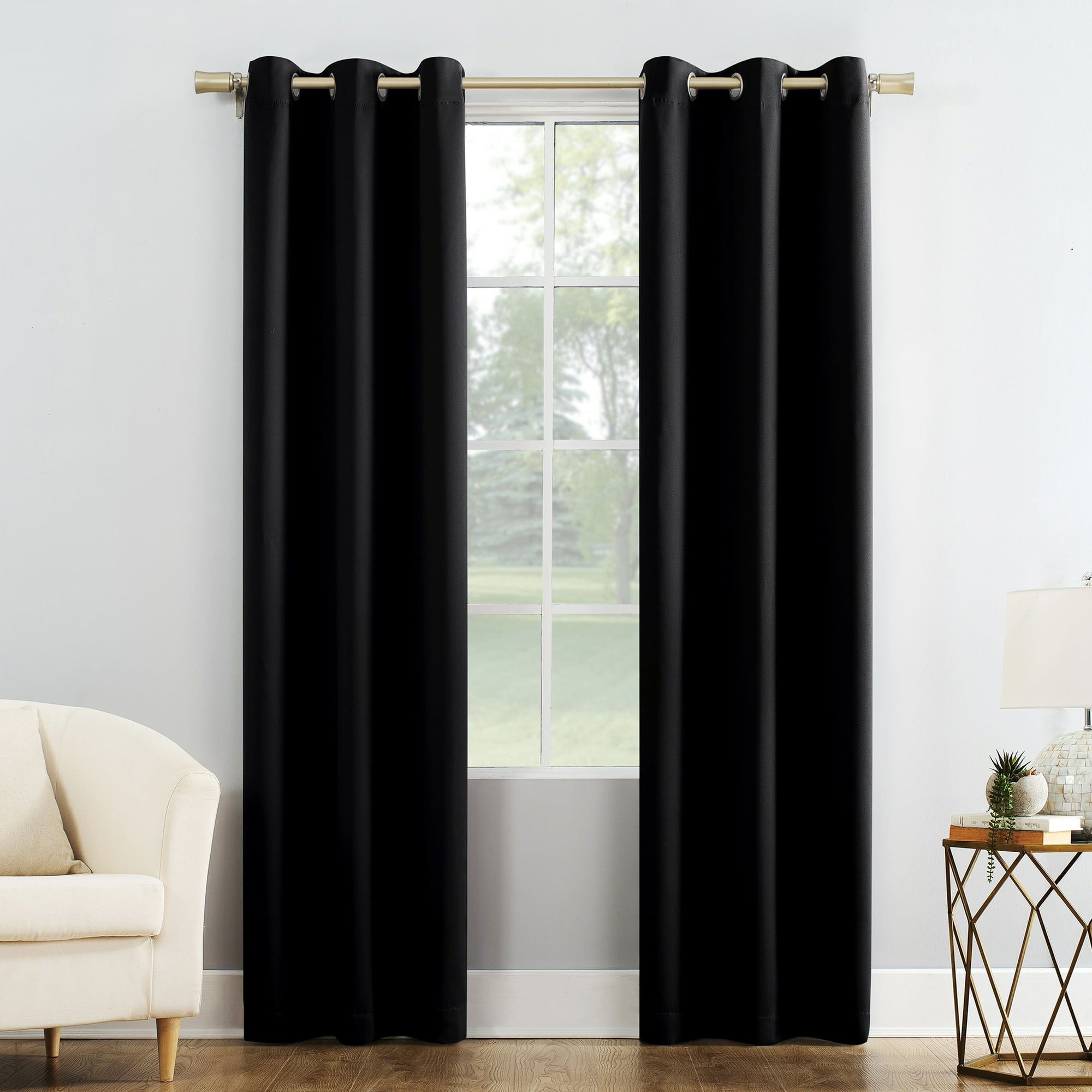 Mainstays Blackout Grommet Single Curtain Panel, Black, 1 Panel, 40 in W x 108 in L