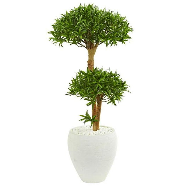 Nearly Natural 9236 3 in. Bonsai Styled Podocarpus Artificial Tree in White Planter