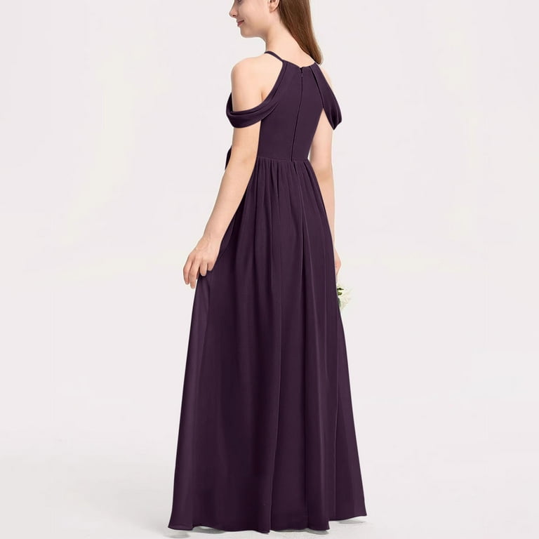 brown junior bridesmaid dresses A Line V Back Chiffon Lace Junior Bridesmaid Dress, Terracotta main image 1