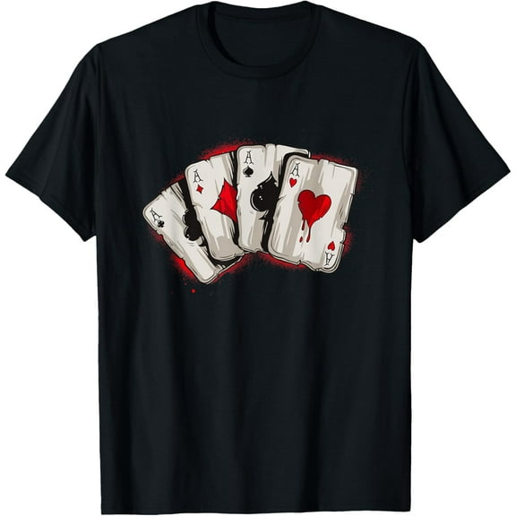 Poker T-Shirt 4 Aces Stud Hands Lucky Souvenir Las Vegas Tee T-Shirt men and women can wear, black, white, gifts
