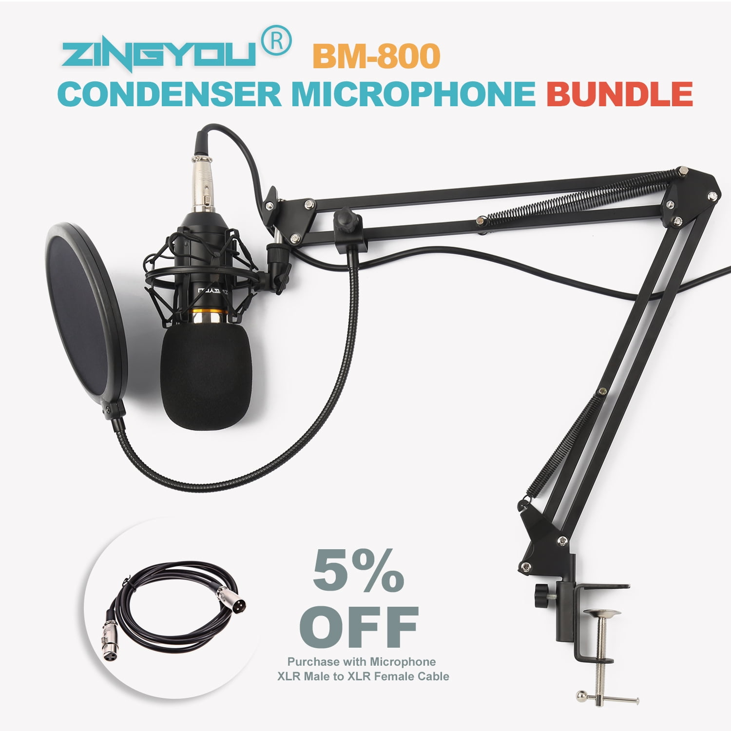 ZINGYOU BM800 Condenser Microphone Bundle Mic Kit for Studio Recording & Brocasting