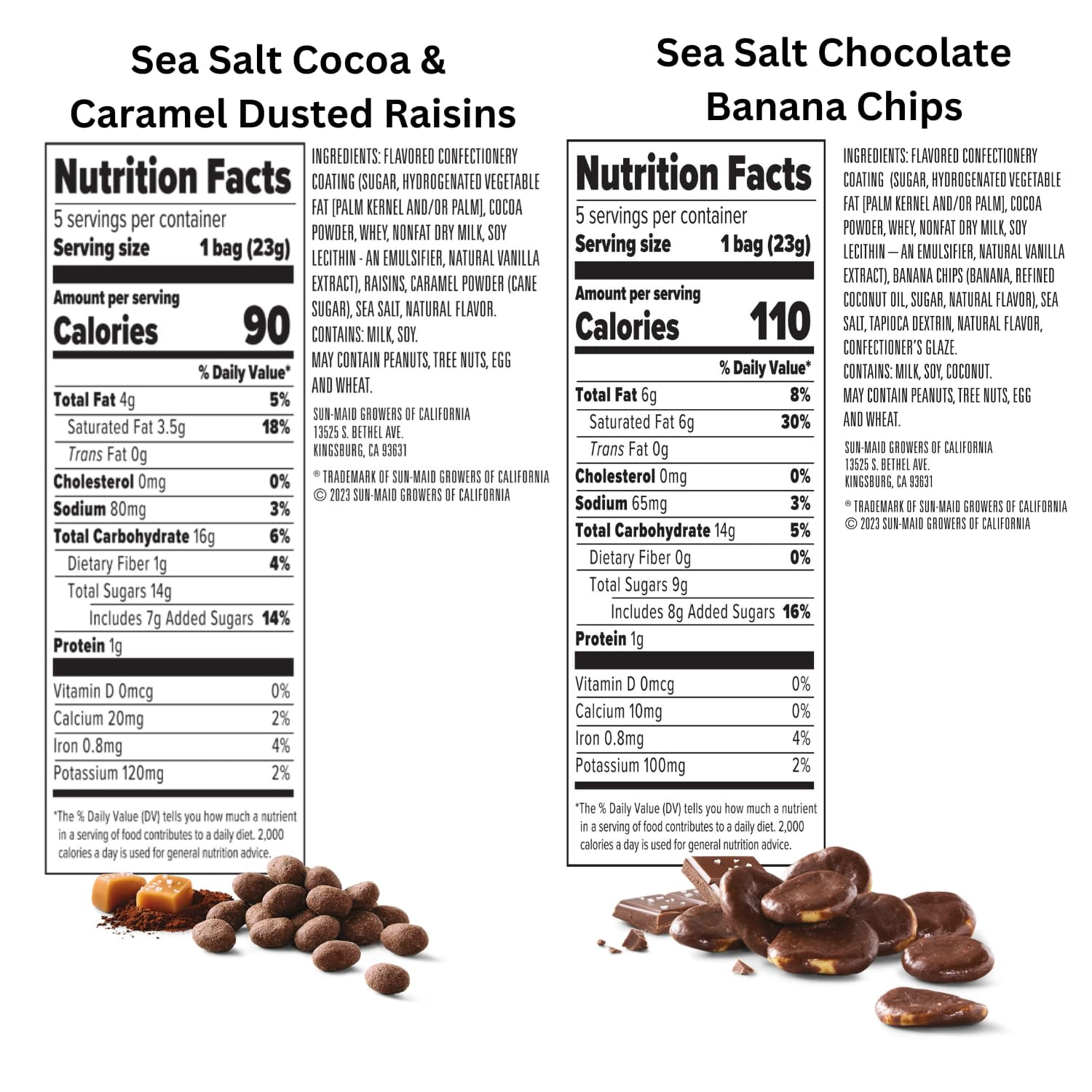 Sun-Maid Farmstand Reserve 24 Count Variety Pack - 0.8 oz Snack Bag – (12) Sea Salt Cocoa & Caramel Dusted Raisins + (12) Sea Salt Chocolate Coated Banana Chips ( Exclusive)