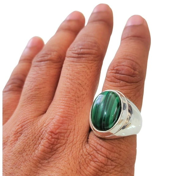 Malachite Mans Ring, Natural Green Malachite, Spiritual, Silver Jewelry, 925 Silver Ring, Birthday Gift, Heavy Mens Ring, Arabic Design, Ottoman Style Ring, Christmas, Turkey Mens Signet Ring