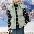 thumbnail image 6 of Kids Puffer Vest Girls Detachable Hood Sleeveless Padded Gilet Zip Snap Cargo Flap Pockets Adjustable Waist Warm Winter Outerwear Waistcoat, 6 of 7
