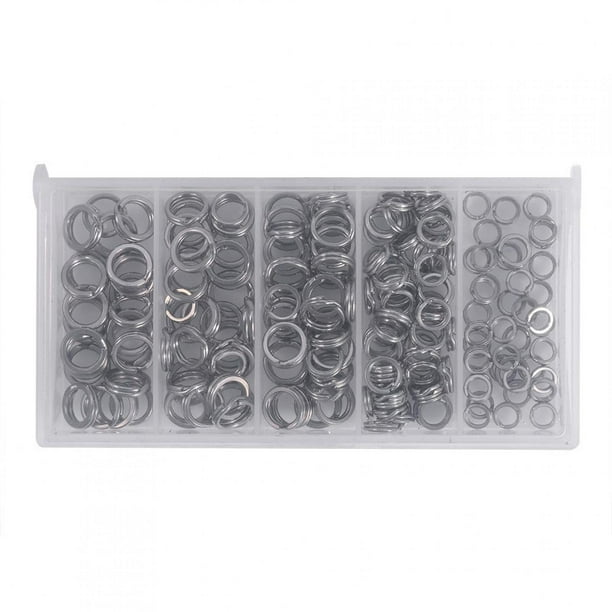 Walfront 200pcs 5sizes Heavy Duty Stainless Steel Split Rings Solid Lures Connectors Fishing Tackle, Fishing Split Rings, Split Rings