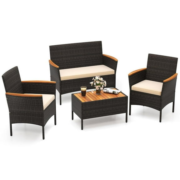 Aimee Lii 4 Piece Patio Wicker Sofa Set 2 Rattan Chairs and Loveseat with Table, Furniture for Outdoor Patio Garden Backyard Pool Deck-Brown