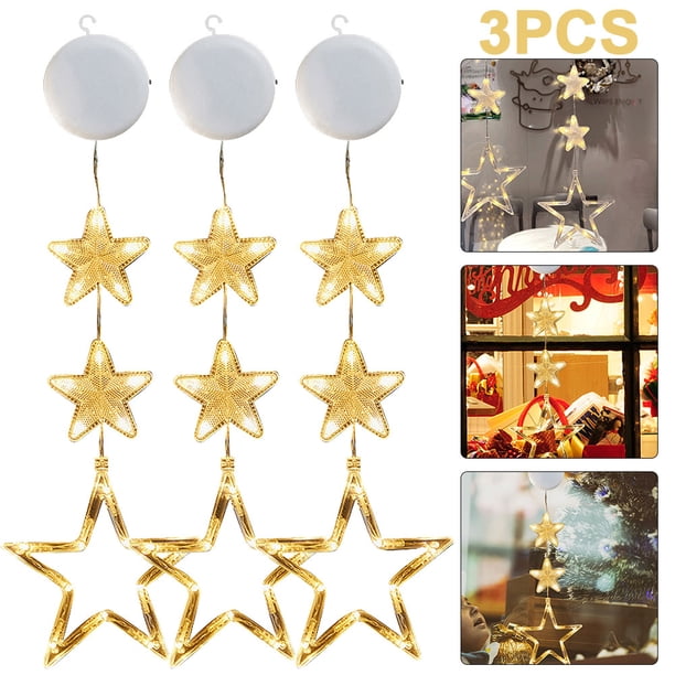 3 Luces Navideñas para en Ventana Funciona Con Pilas (estrella Cinco Puntas)