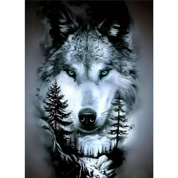 5D DIY Diamond Painting Set "Wolf" Round Diamond Art Crafts for Adults, Suitable for Wall Decoration, Bedroom and Home Decoration
