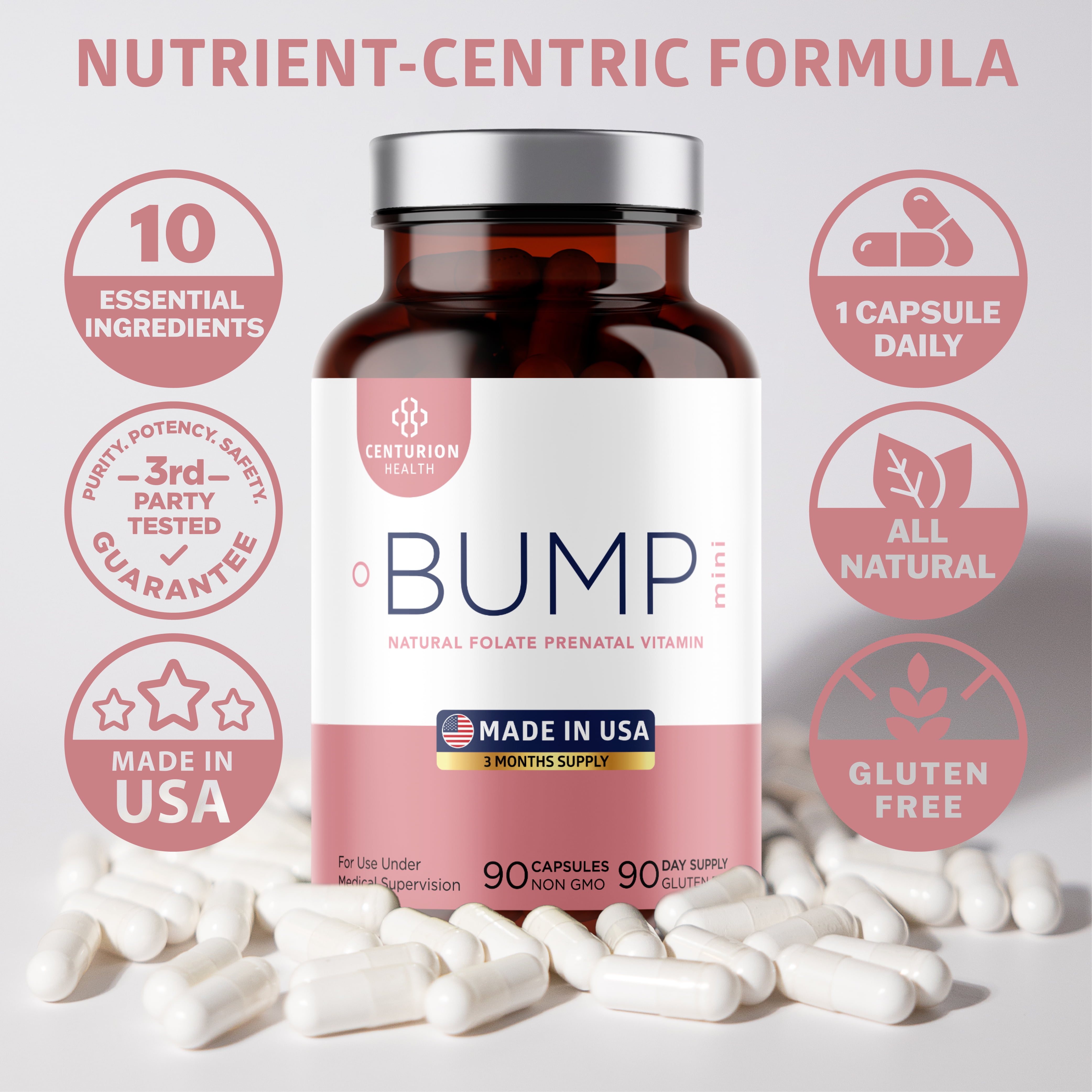 Bump Mini Complete Prenatal Vitamins for Women, 90 Caps