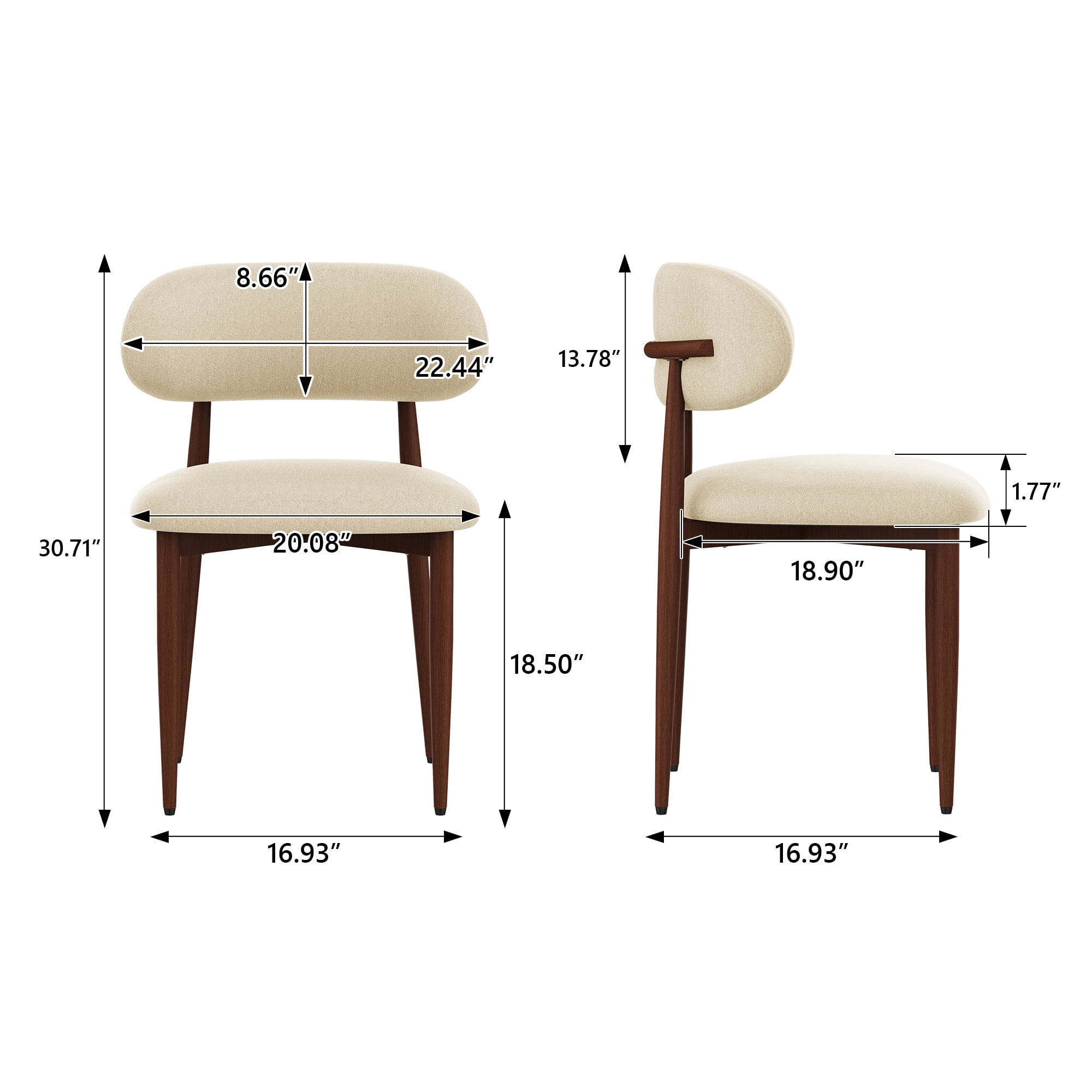Dining Chairs Set Of 4, Chenille Fabric Cushioned Dining Chair, Carbon Steel Chair Leg Bracket With Wooden Veneer, Suitable For Commercial And Family Restaurants