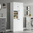 thumbnail image 4 of Tall Storage Cabinet with Adjustable Shelves, Flip-Out Basket & Enclosed Cabinets, for Bathroom Living Room Office Organization, White, 4 of 8