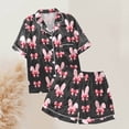 thumbnail image 5 of Yuncity Women Easter Pajamas Silk Satin Heart Shaped Rabbit Short Sleeve Button Down Shirt Shorts Pjs Loungewear Sleepwear Black L, 5 of 5