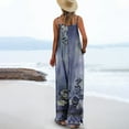 thumbnail image 4 of Olyvenn Summer Cotton Overalls for Women Plus Size Boho Casual Bib Jumpsuits Wide Leg Floral Print Baggy Rompers with Pockets Navy 14, 4 of 6