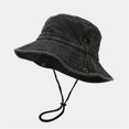 thumbnail image 3 of Sun Hats for Men Women Outdoor Travel Fishing Mountaineering UV Protection Wide Brim Boonie Hat Safari Cap Distressed Denim Style Adjustable Chin Strap for Adults Everyday Casual Apparel Gear, 3 of 5