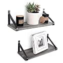 UnderStated Wall Mounted Wood Shelves Floating Solid Wood Shelf with Rustic Silver Painted Brackets, Set of 2 (Rustic gray)