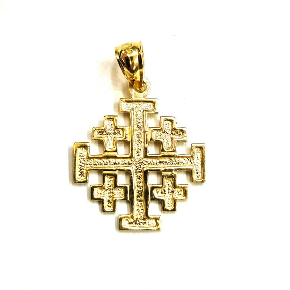 14k Yellow gold Jerusalem Cross medal pendant charm religious fine jewelry 1.4g