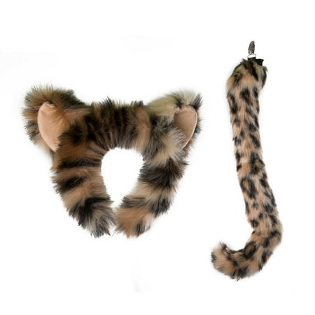 Wildlife Tree Plush Snow Leopard Ears Headband and Tail Set for Snow Leopard Costume, Cosplay or Safari Party