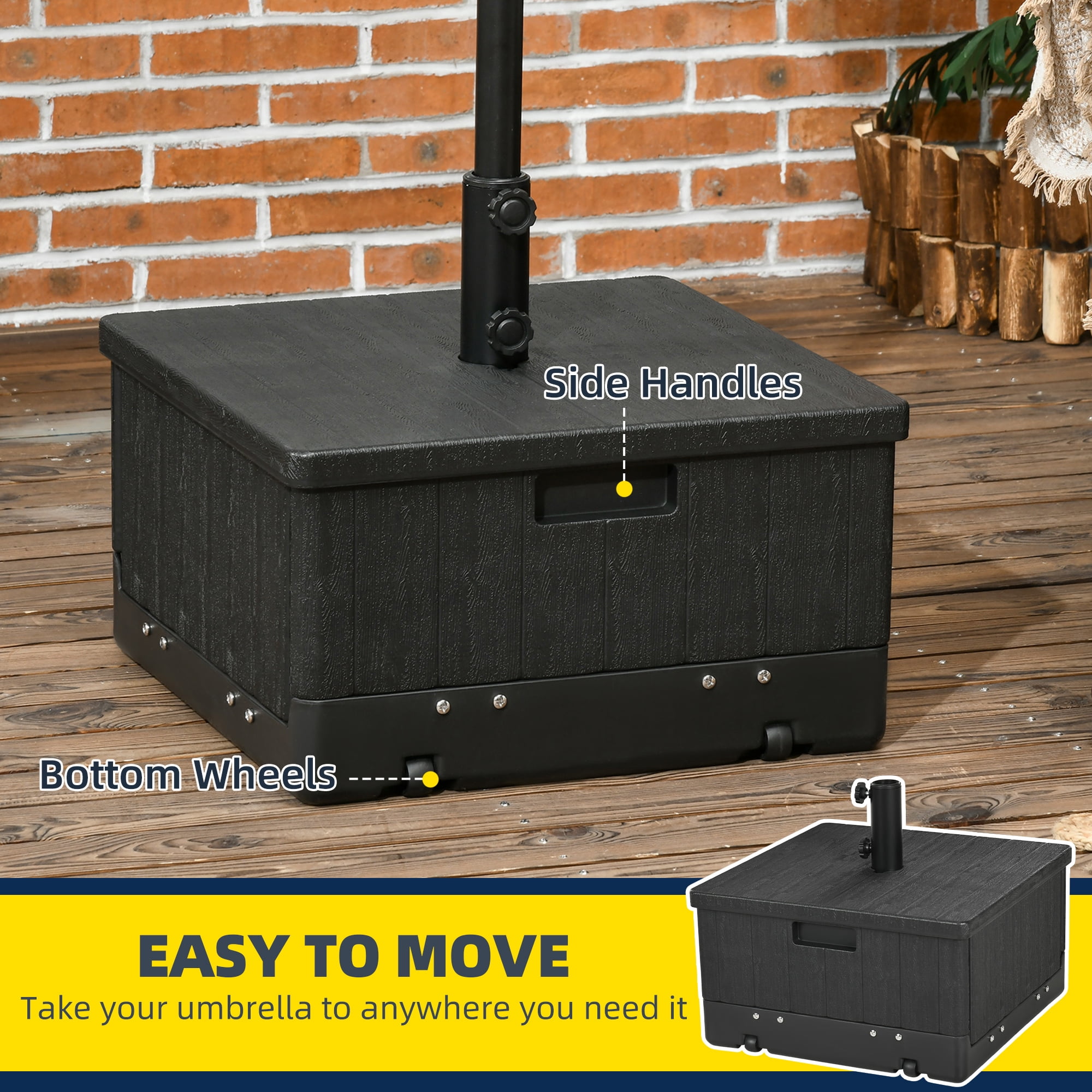 Outsunny Outdoor Umbrella Base with Wheels, End Table, Planter Box, Black
