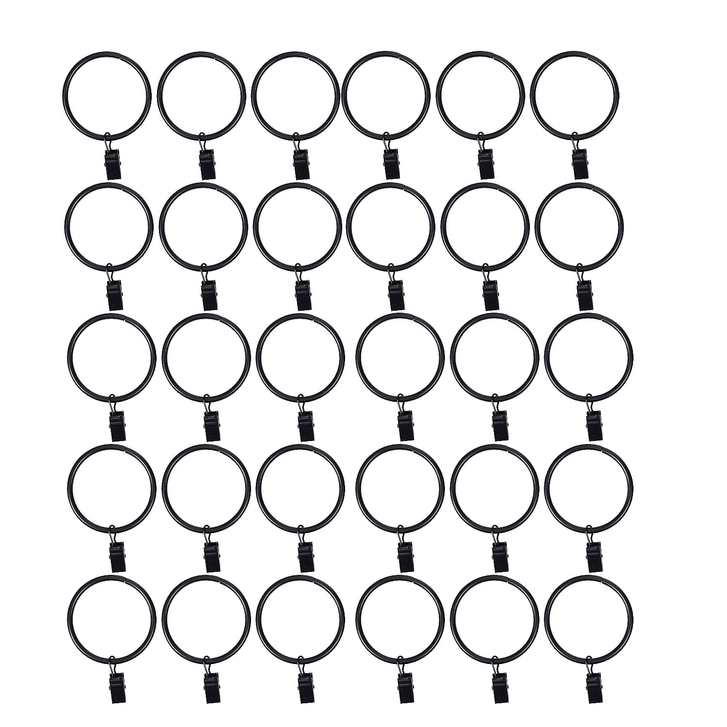 Rod Desyne 2.5 Inch Curtain Rings With Clips – Set Of 10, Black Metal Clip-On Rings For Curtain Rods