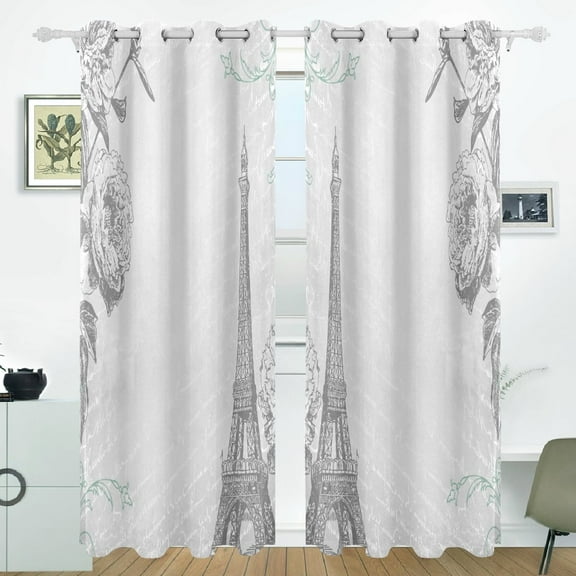 POPCreation Paris Elfi Tower Window Curtain Blackout Curtains Darkening Thermal Blind Curtain for Bedroom Living Room,2 Panel (52Wx84L Inches)