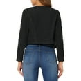 thumbnail image 3 of INSPIRE CHIC Denim Cropped Jacket for Women's Open Front Collarless Casual Bolero Shrug XS Black, 3 of 6
