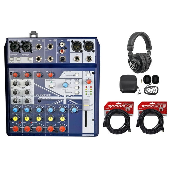 Soundcraft Notepad-8FX 8-Channel Mixer w/USB Effects (2) Cables Headphones