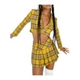 thumbnail image 2 of hirigin Plaid Skirt 2 Piece Suit Outfits for Women Long Sleeve Single-Button Blazer Jacket Crop Top Slit Pleated Mini Skirts (Black, S), 2 of 7