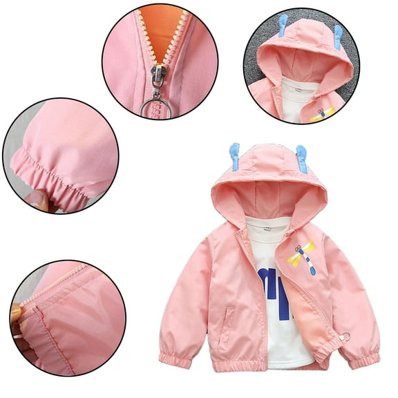 YTDSCS Toddler Kids Girls Hooded Outerwear Jacket 1-7Y Children's Thin Fall Windproof Hooded Coat Dragonfly Pocket Trench Coat for Baby