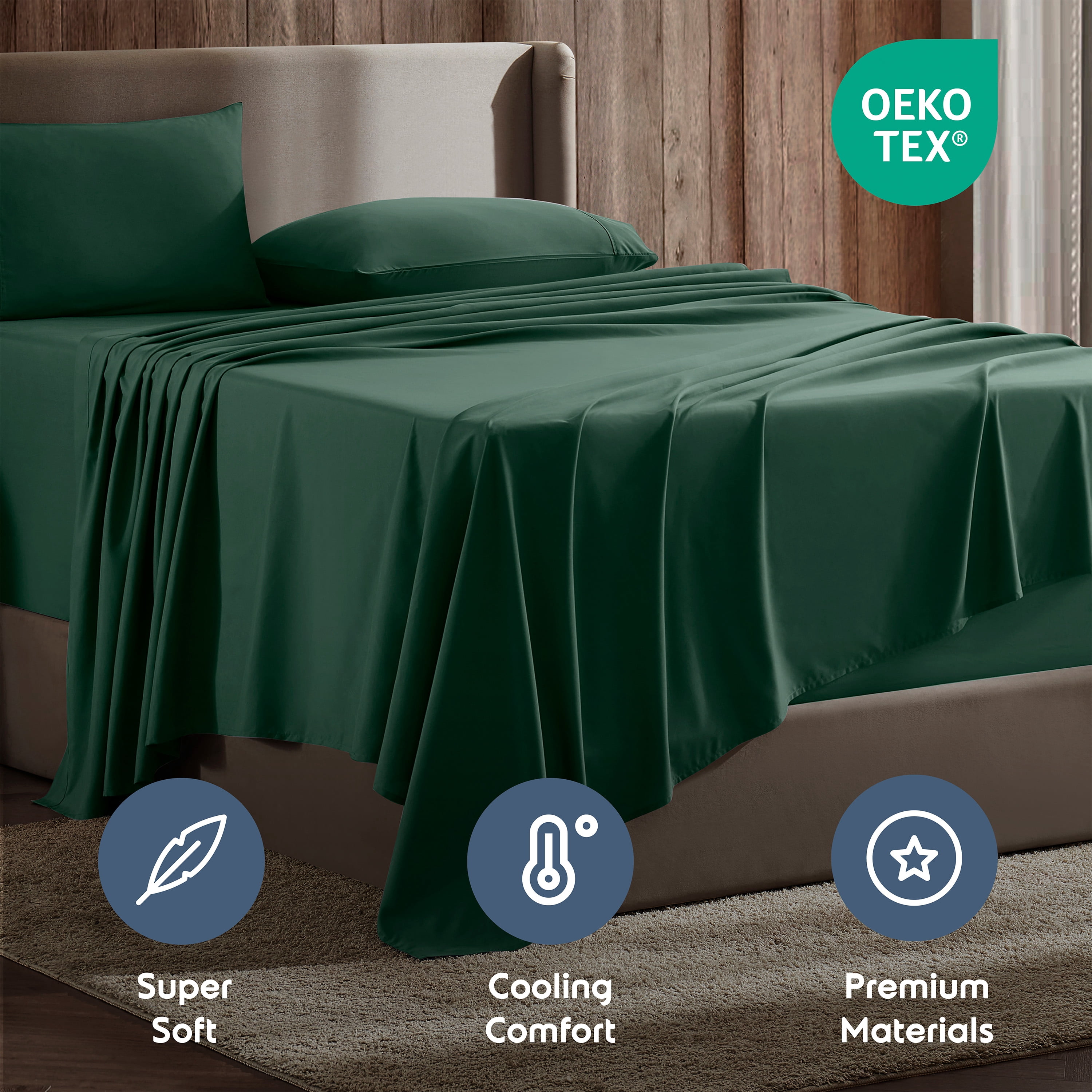 LammaLoe Extra Deep Pocket Full Sheets Set, 4 Piece, Fits 18"-24" Mattress, Breathable & Extra Soft Bed Sheets, Hunter Green