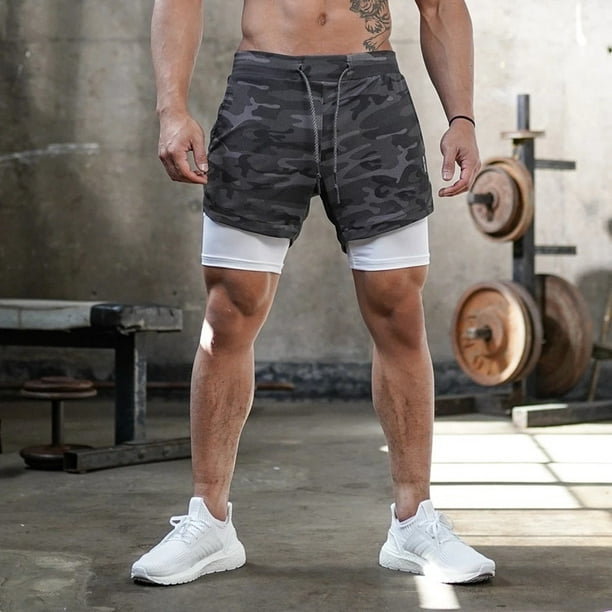 Mens Lined Shorts Gym Training Shorts Workout Sports Casual