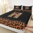 thumbnail image 4 of jejeloiu Initial Letter H Bed Sheets For Girls,Glitter Print Leopard Bow tie King Sheets For Kids,4-Piece, 4 of 6
