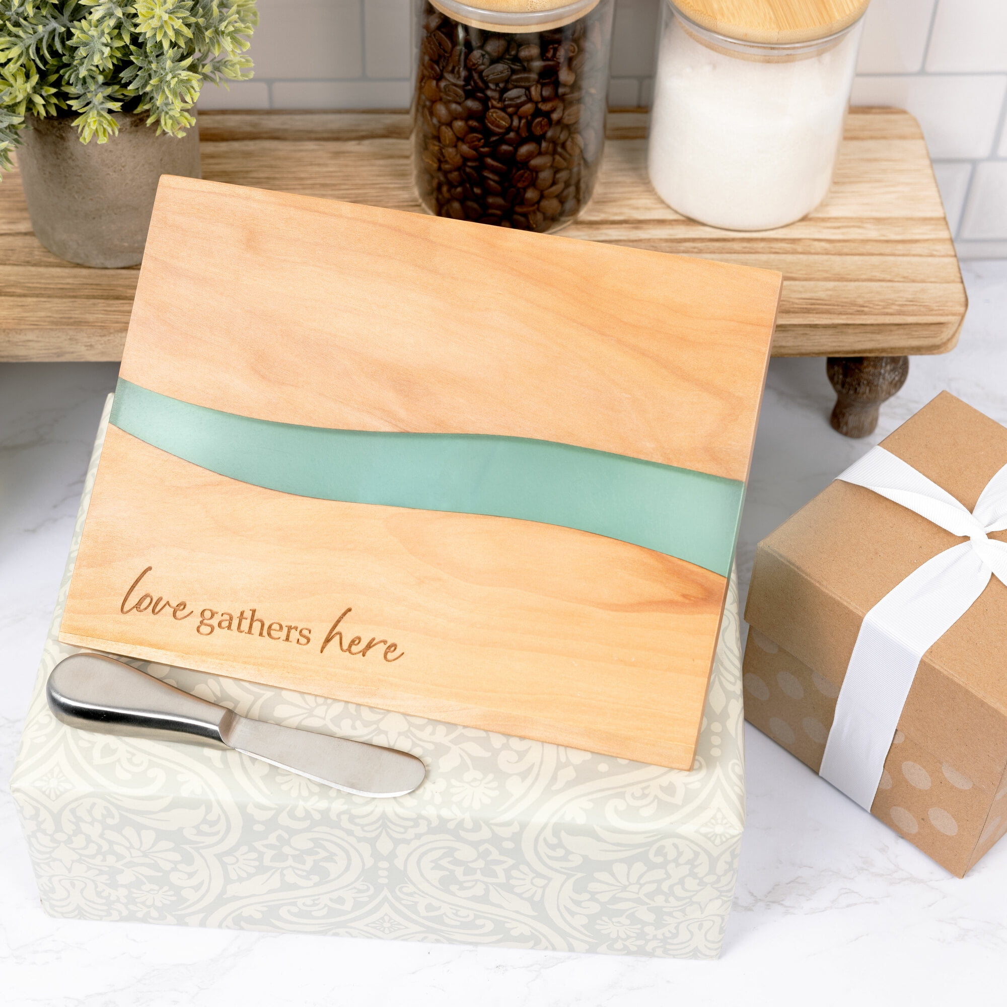 Pavilion Gift Company - Love - 9" Wood & Resin Cheese/Bread Board Set