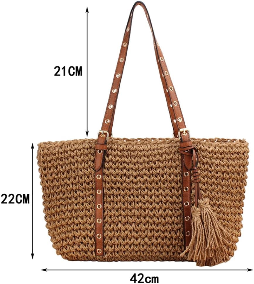 LinYooLi Fashion One Shoulder Straw Bag Paper Rope Tassel Crochet Hand Knit Bag Fashion Beach Women's Bag