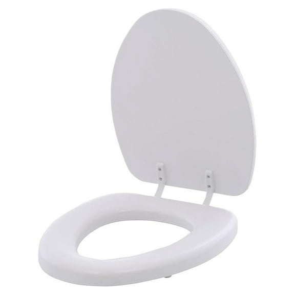Bemis 113 000 Soft Toilet Seat with Molded Wood and Easy-Clean & Hinges, Elongated, White, 1 Pack Elongated