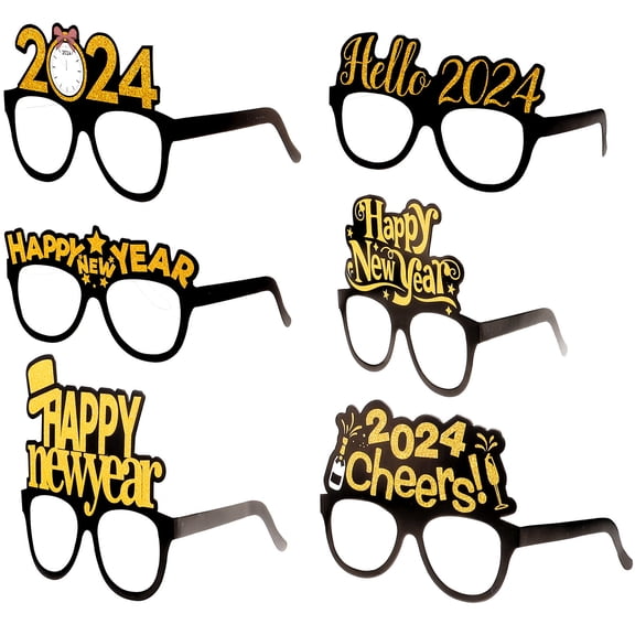 Tineasur 6 Pieces Assorted Eyeglass Props for New Year, Back to School, Photo Booth Fun and Celebrations