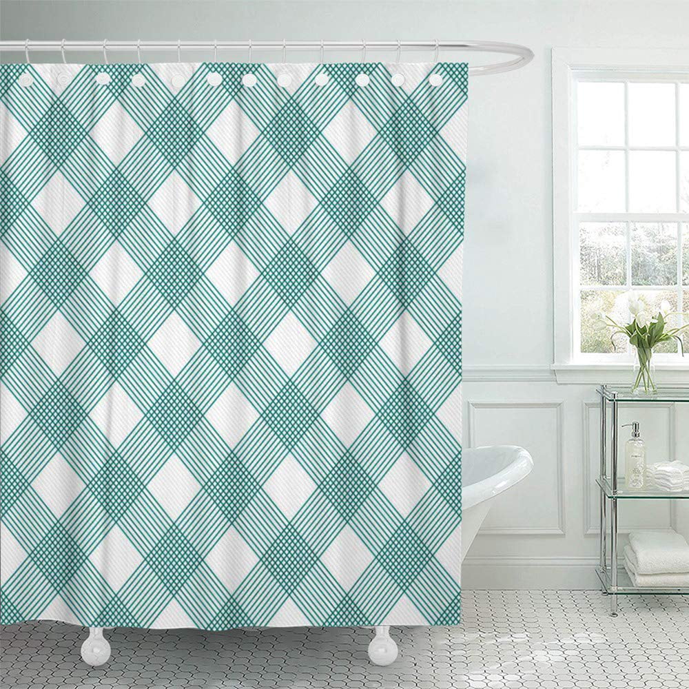 KSADK Blue Abstract Teal and White Striped Gingham Pattern That is and Repeats Aqua Check Shower