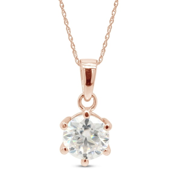 1 Carat 6.5MM Round Cut Lab Created Moissanite Diamond Solitaire Pendant Necklace In 14K Rose Gold Over Sterling Silver 18" Chain (G-H Color, VVS1 Clarity,1 Cttw)