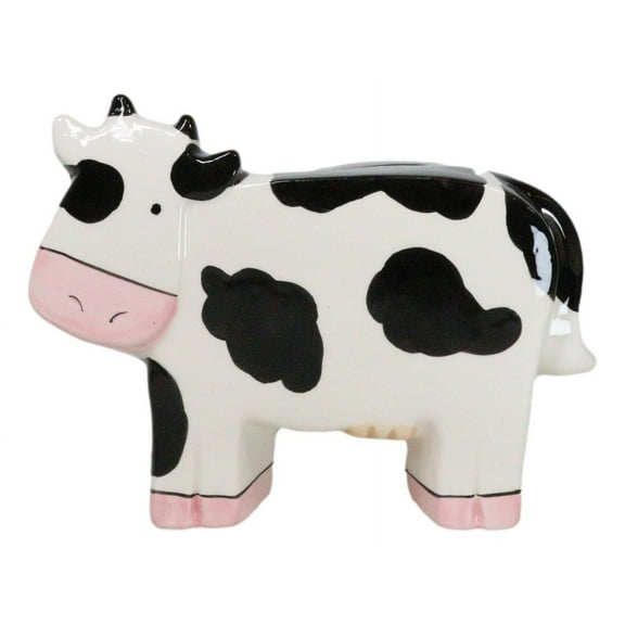 Whimsical Boxy Holstein Bovine Milk Cow Money Coin Savings Piggy Bank Figurine