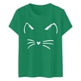 thumbnail image 4 of T-shirts pour Femmes Col Rond Manches Courtes Texte Quotidien Botanique Floral Chat T-Shirt Haut Surdimensionné T-Shirts Vert TG, 4 of 4