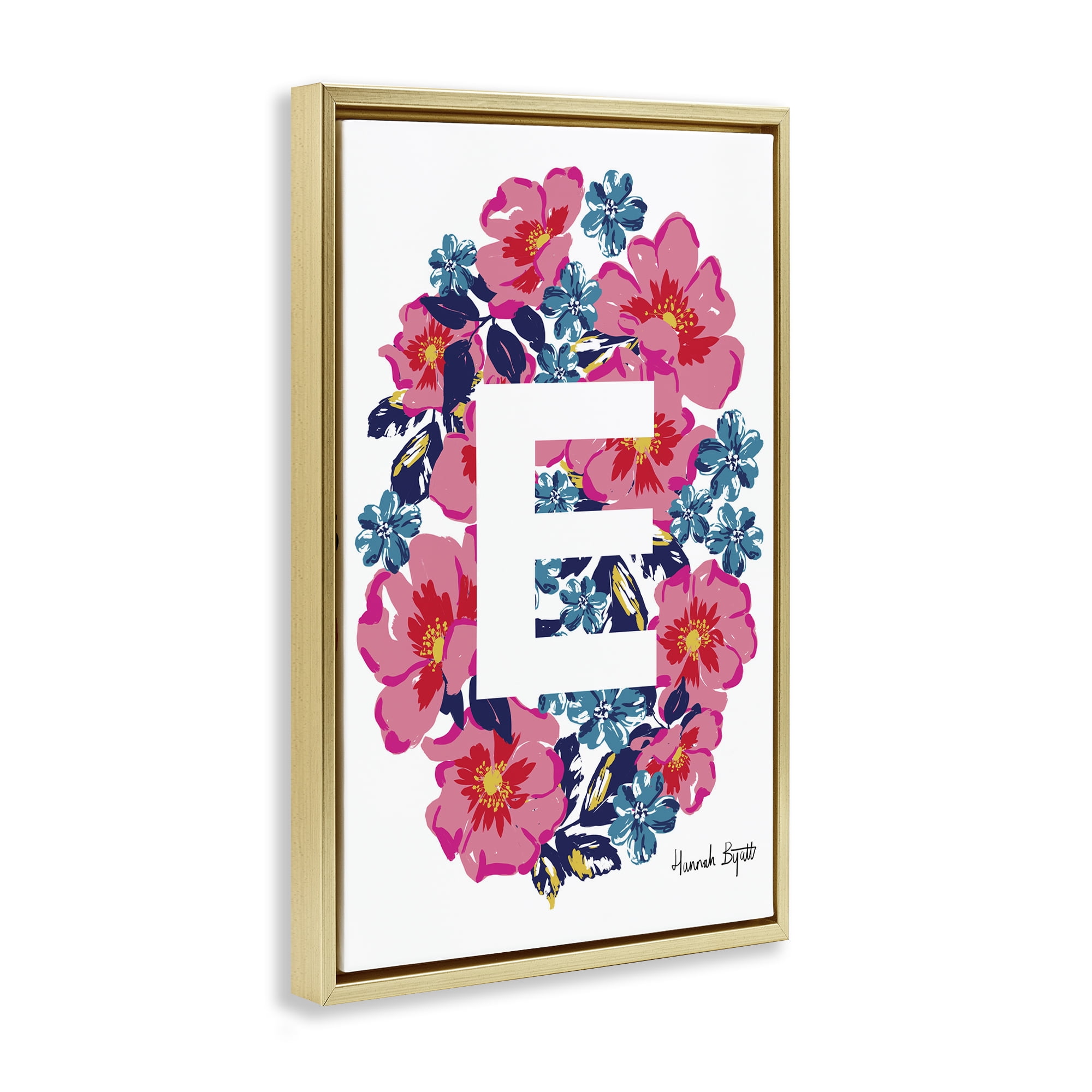 Stupell Industries Floral Bloom Letter E Botanical & Floral Painting Gold Floater Framed Art Print Wall Art, 21 x 31