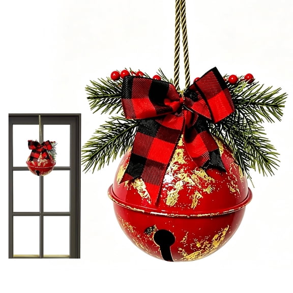 Large Christmas Bells for Decoration, Vintage Red Gold Bells Rustic Metal Hanging Christmas Jingle Bells Ornaments Traditional Christmas Decor for Christmas Tree Door Yard Porch Home Decor, 1 Pack