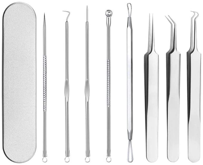 Blackhead Removers Comedone Pimple Popper Tool Acne Extractors Blemish Remover Ingrown Hair Tweezers Removal Kit Whitehead Remover Zit Treatment Skincare Tools for Face Nose, 8-in-1