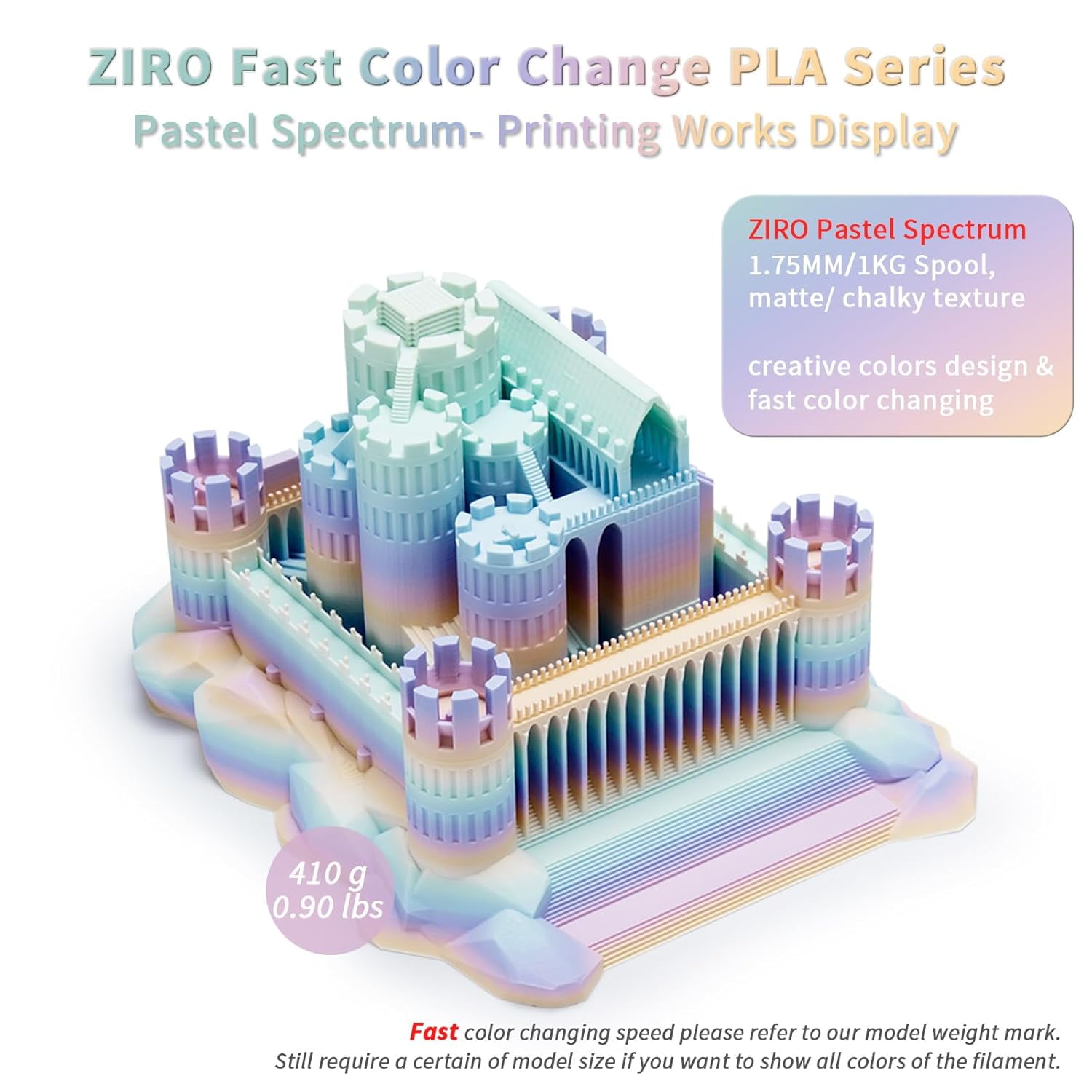PLA Filament 1.75mm, Matte Multicolor 3D Printer Filament, Color Gradient Change PLA, Fast Color Change by Length, Fit Most FDM Printers, Dimensional Accuracy +/-0.03mm,1KG Pastel Spectrum