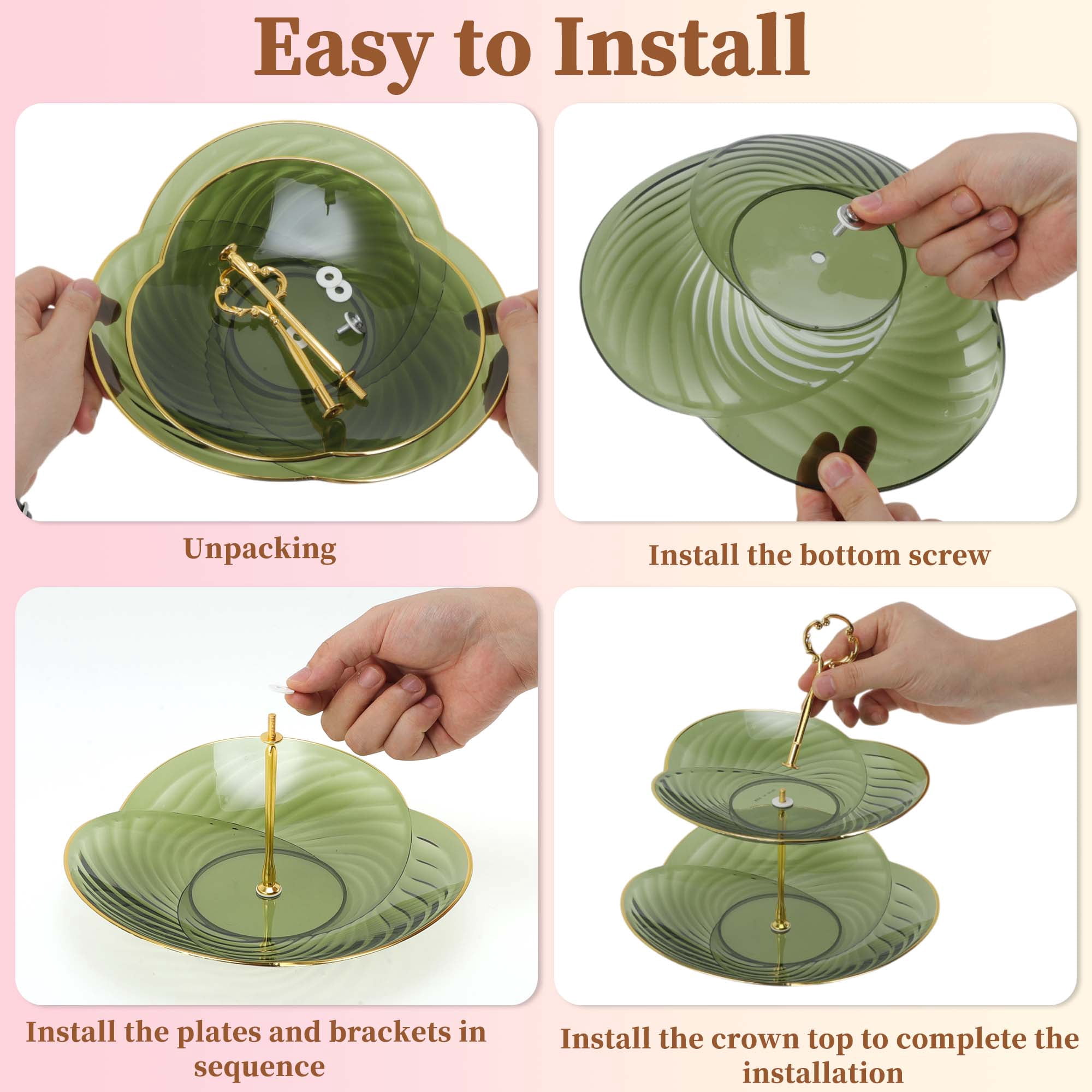 Unique Bargains 2 Tier Dessert Cupcake Stand Holder with Tiered Tray Green