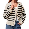 thumbnail image 4 of V Neck Button Down Long Sleeve Open Front Ribbed Knit Outerwear Womens Striped Cardigan Sweaters, 4 of 6