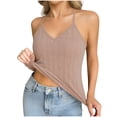 thumbnail image 2 of Puyaiuu Women Ribbed Knit V Neck Spaghetti Strap Sleeveless Layering Camisole Khaki XL Gift, 2 of 9