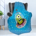 thumbnail image 4 of Space Soft Flannel Fleece Throw Blanket, Comic Ufo Alien in Outer Space with Stars Galaxy Journey Caricature Cartoon, Cozy Plush for Indoor and Outdoor Use, 70" x 90", Multicolor, by Ambesonne, 4 of 5